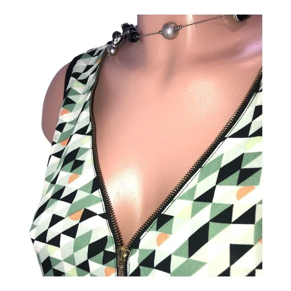 August silk black Green sleeveless tank blouse beaded neck design MED - Picture 5 of 13